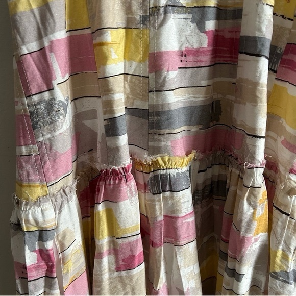 Moon River Sz M Colorful Pastel Puff Sleeves Poplin Open Back Maxi Dress - Picture 4 of 10